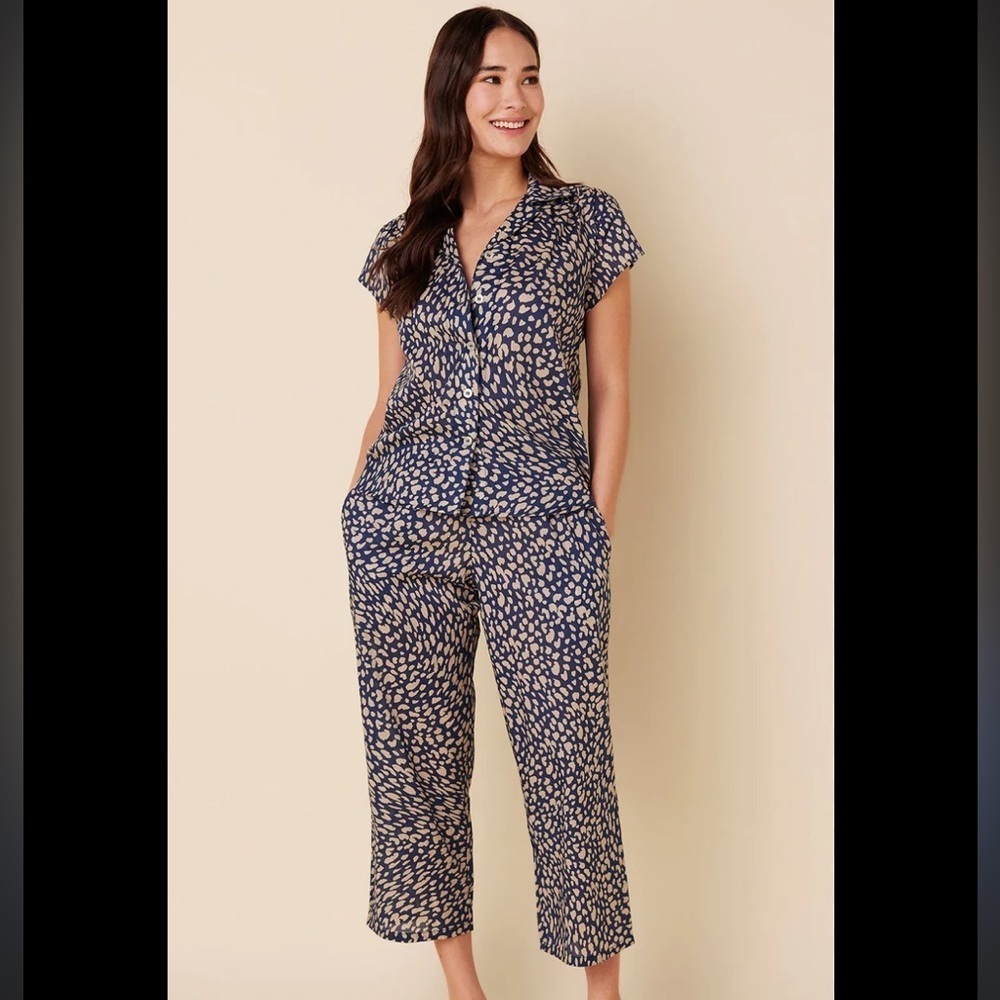 The Cat’s Pajamas Colette Animal Print Cotton Voile Pajama Set Size Small $139